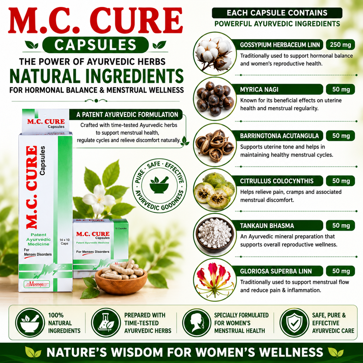 M.C. CURE Capsules – Ayurvedic Support for Menstrual & Hormonal Health (10 Capsules)