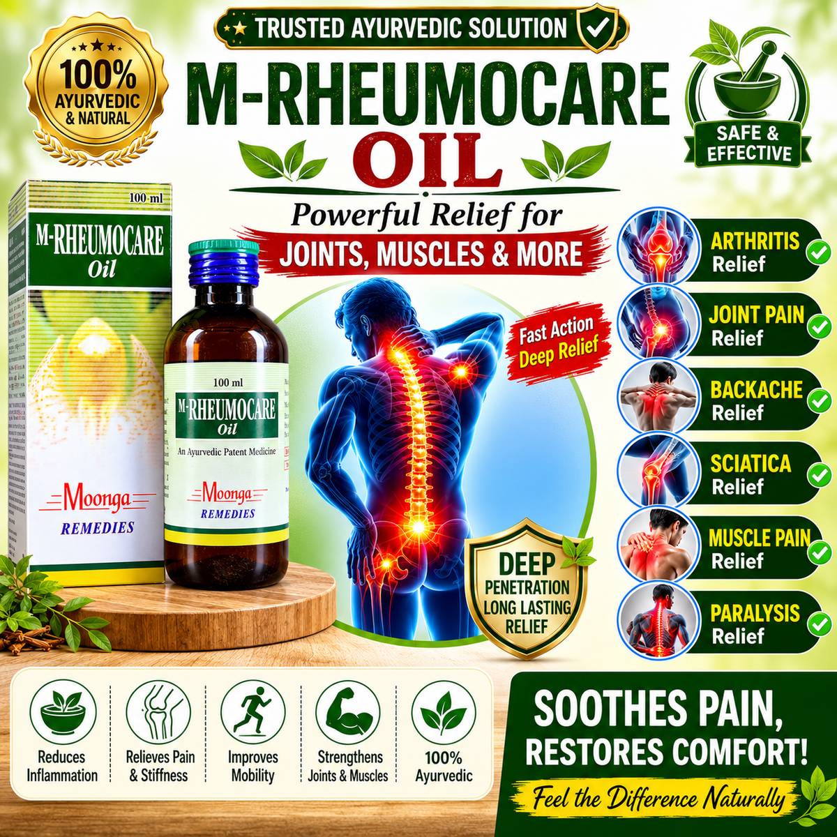 M-RHEUMOCARE Oil – Ayurvedic Joint & Muscle Pain Relief Oil (30ml, 60ml & 100ml)