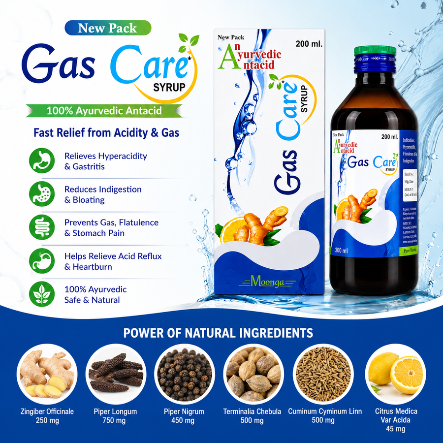 Gas Care Syrup – Ayurvedic Antacid for Gas, Bloating & Acidity (200ml & 450ml)