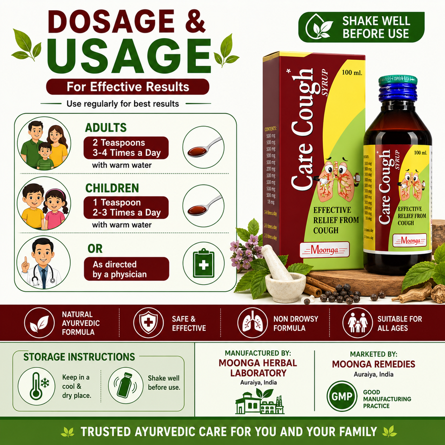 CARE COUGH Syrup – Ayurvedic Relief for Dry, Wet & Whooping Cough (100ml)