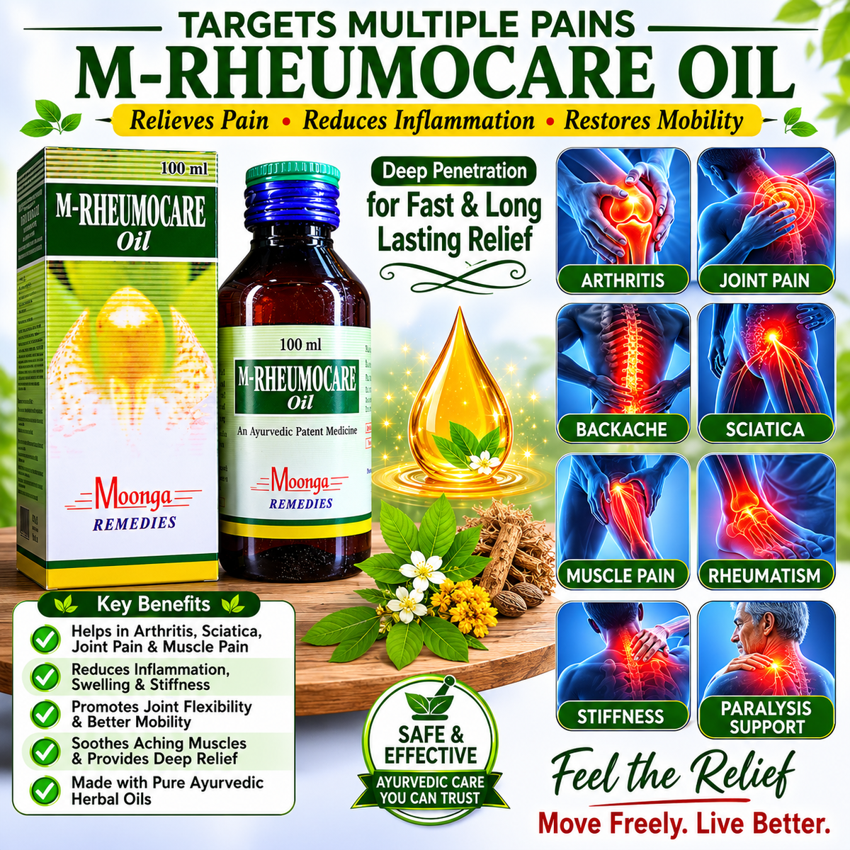 M-RHEUMOCARE Oil – Ayurvedic Joint & Muscle Pain Relief Oil (30ml, 60ml & 100ml)
