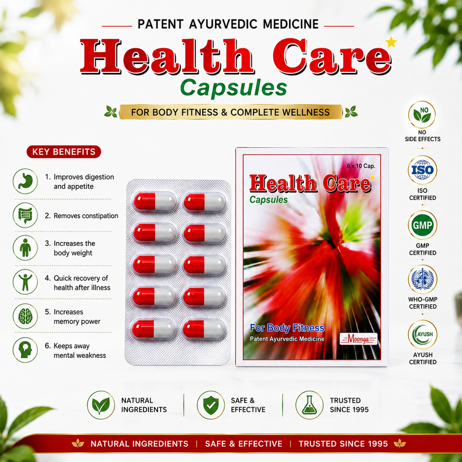 Health Care Capsules – Ayurvedic Supplement for Fitness, Digestion & Memory, Blister Pack (60 Capsules)