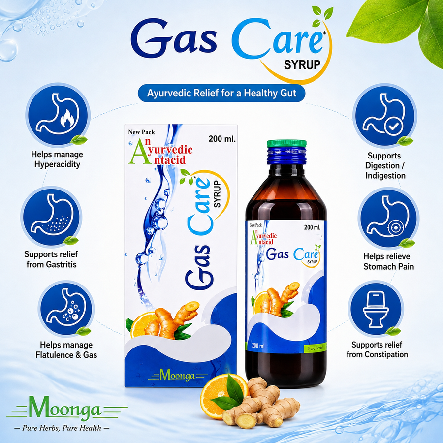 Gas Care Syrup – Ayurvedic Antacid for Gas, Bloating & Acidity (200ml & 450ml)