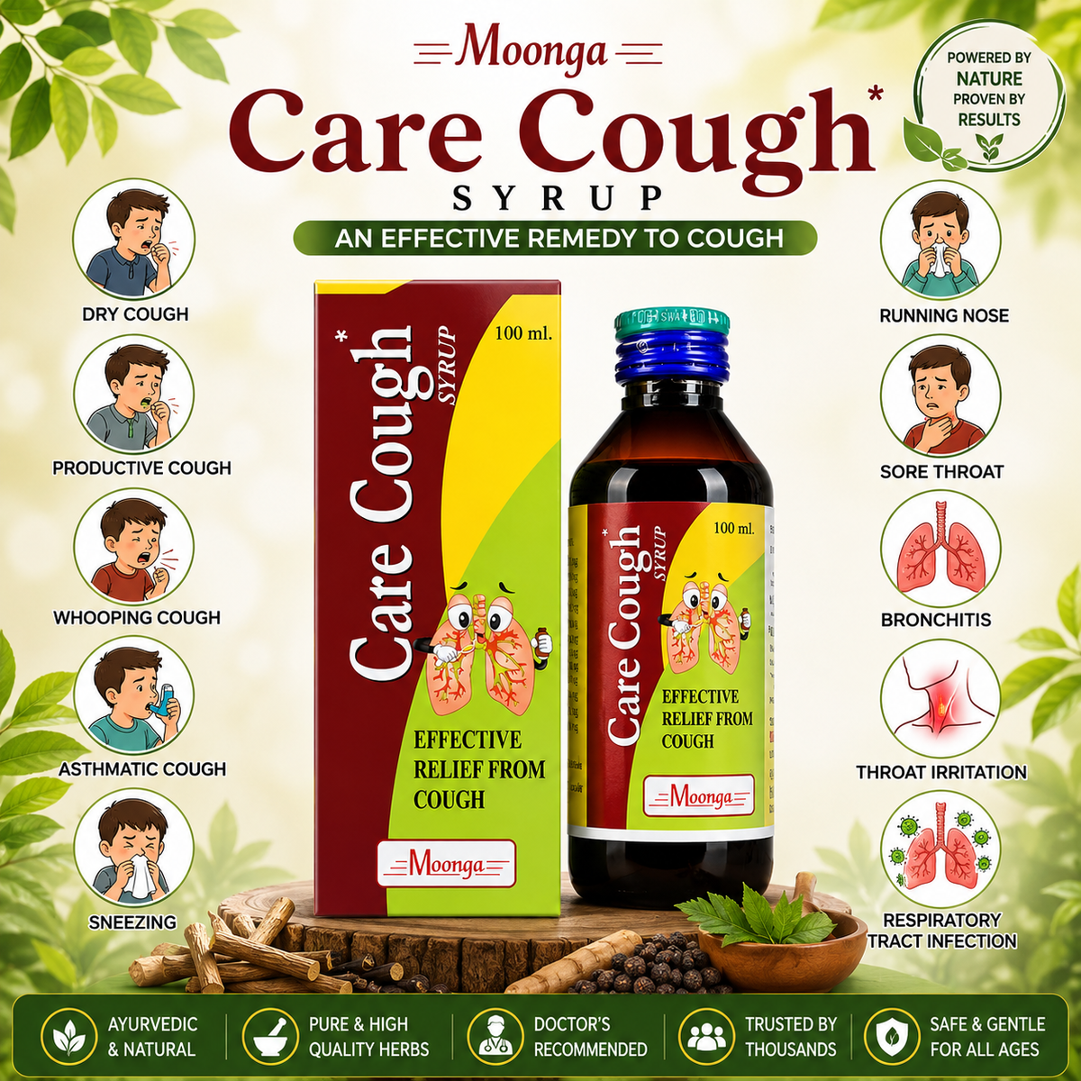 CARE COUGH Syrup – Ayurvedic Relief for Dry, Wet & Whooping Cough (100ml)